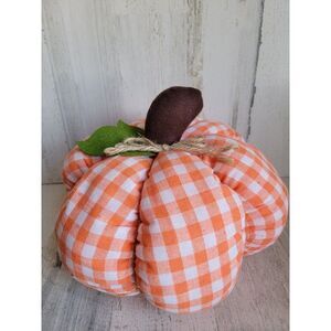 Large orange plaid pumpkin Halloween Harvest plush home decor